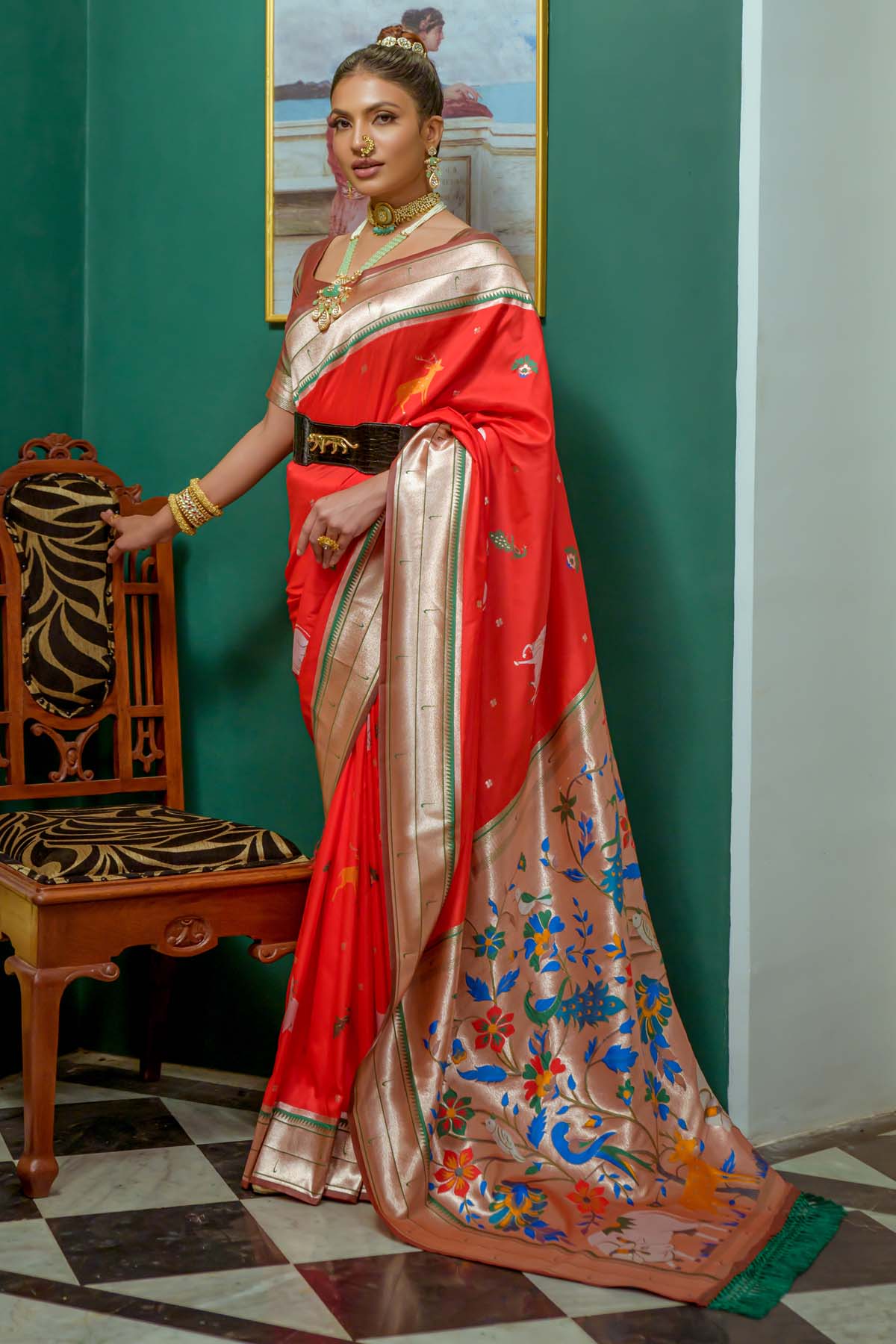 Buy Designer Red Meenakari Zari Woven Saree Online
